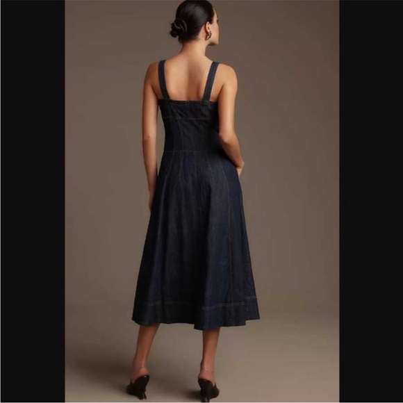 Anthropologie Sqaure Neck Buttondown Corset Dress 6 - Picture 7 of 9